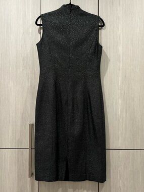 Coldwater Creek | V-Neck Sheath Midi Dress | Black Silver Metallic | Size 6